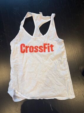 Reebok White Racerback Tank with Bright Red CrossFit Logo